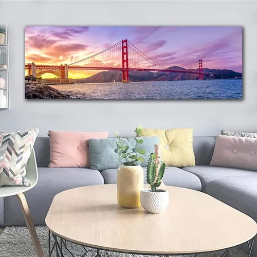 Vista 5 de Los carteles e impresiones artísticas del puente Golden Gate de San Francisco se imprimen en lienzo. Arte de la pared de la lona para la imagen