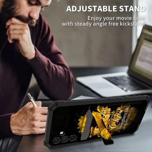 Vista 5 de Funda para Samsung Galaxy A13 5G con ranura desmontable para tarjetero, función atril, doble capa, resistente, a prueba de golpes, funda oculta