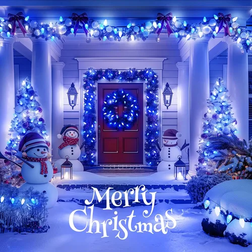 Vista 5 de Brightown Paquete de 2 Luces de Cadena LED C9 Azules y Blancas de Navidad - 33 pies 50 LED Luces de Cadena de Fresa Impermeables, Luces de Cadena
