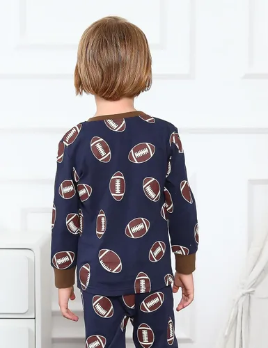 Vista 3 de A&J DESIGN Conjunto de pijama para niños, 100 % algodón, 2 piezas con temática deportiva