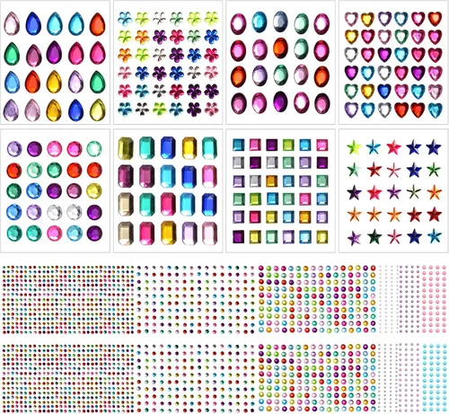 Vista 3 de 2102 piezas de calcomanías de gemas, gemas autoadhesivas para manualidades, diamantes de imitación para manualidades, calcomanías de diamantes
