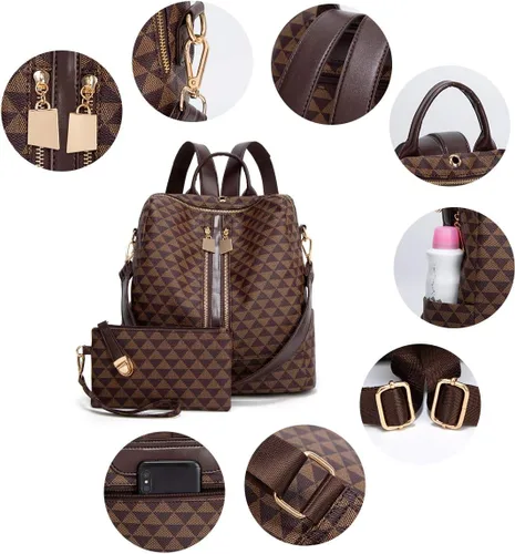 Vista 4 de Makes - Mochila multiusos para mujer, de piel sintética, y diseño convertible con monedero, 2 piezas