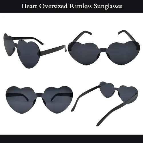 Vista 3 de Lentes de sol con forma de corazón, sin marco, para mujer, lentes de corazón, regalos de fiesta