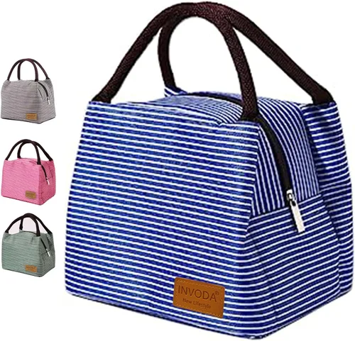 Vista 18 de Bolsa de almuerzo aislada, pequeñas bolsas enfriadoras portátiles, bolsas Bento reutilizables, bolsa de almuerzo para el trabajo, picnic al aire