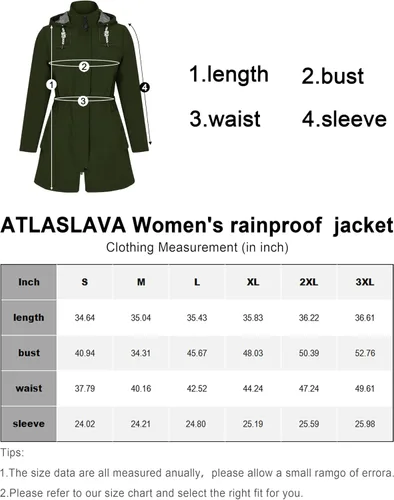 Vista 5 de ATLASLAVA Chaqueta impermeable para mujer, impermeable, larga, ligera, rompevientos, para exteriores