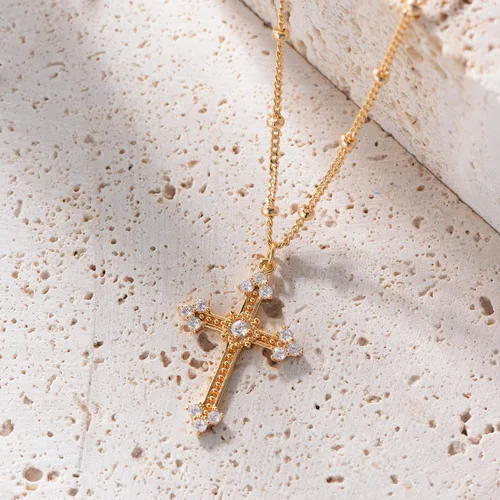 Vista 73 de Fettero - Collar con dije de cruz de fe, chapado en oro de 14 K, cadena fina, minimalista, simple, pequeña, para oración, regalo de joyería religiosa