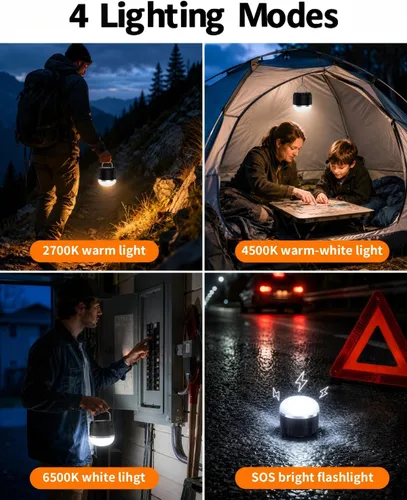Vista 2 de Linterna LED recargable para campamento, 1000 lúmenes, luz súper brillante para tienda de campaña con batería de 4000 mAh, hasta 110 horas de tiempo