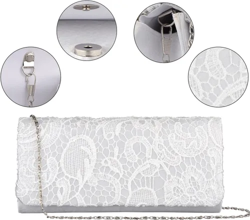 Vista 6 de Bolsos de mano para mujer, bolso de mano floral de encaje para boda, bolso de noche