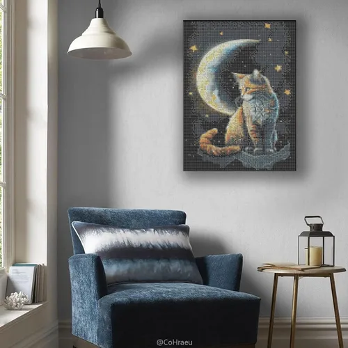 Vista 6 de CoHraeu Pintura de diamantes 5D con diseño de luna y gato nocturno por números, kit de pintura con diamantes, arte de cristal, manualidades, taladro