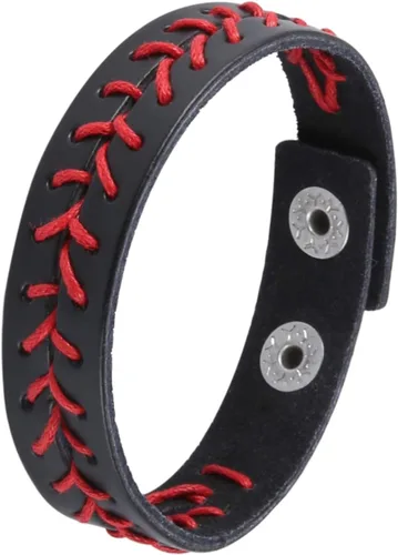 Vista 5 de HZMAN 3 pulseras de béisbol de cuero genuino de los atletas, color blanco, negro y amarillo