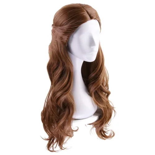 Vista 3 de Peluca de cabello sintético largo ondulado marrón con trenzas para mujer, pelucas de cosplay (marrón claro)