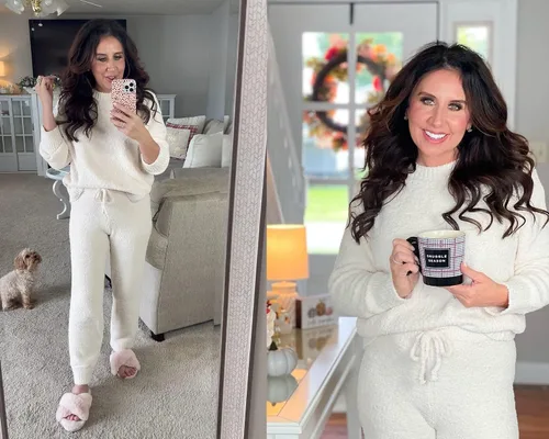 Vista 9 de luvamia - Conjunto de pijama informal para mujer, ropa de descanso de tela mullida de vellón tejido y manga larga