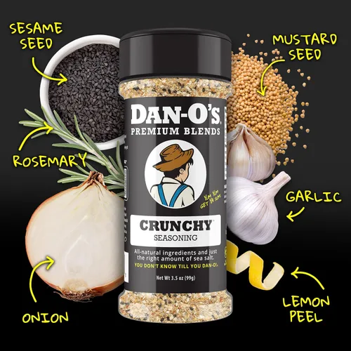Vista 2 de Dan-O's Condimento Crujiente, Botella de 3.5 oz, Condimento para Todo para Pescado, Huevos, Ensaladas, Verduras y Más, Sin Azúcar, Cero Calorías