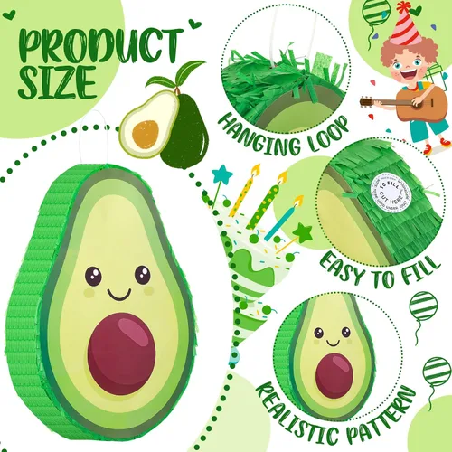 Vista 6 de Sratte Decoraciones de piata de aguacate, 16 x 11 x 3 pulgadas, piñata de aguacate con palo para revelación de género, baby shower, fiesta