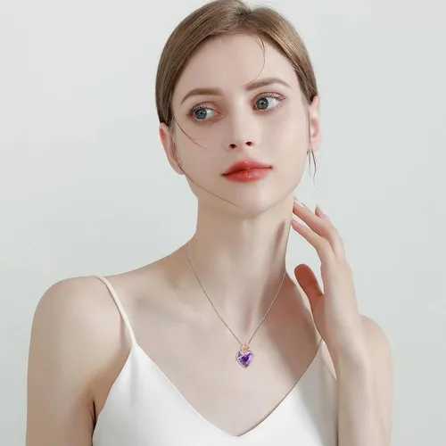 Vista 3 de Love Heart Birthstone Necklace for Women 925 Sterling Silver Rose Flower Necklace Dainty Jewelry Gifts for Women Wife Girlfriend Mother Daughter Her