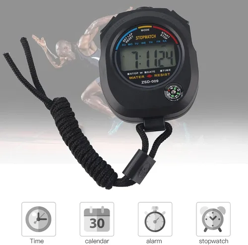 Vista 2 de Temporizador de cronómetro, multifuncional, portátil, electrónico, digital, LCD, deportivo, cronómetro, temporizador para carreras deportivas
