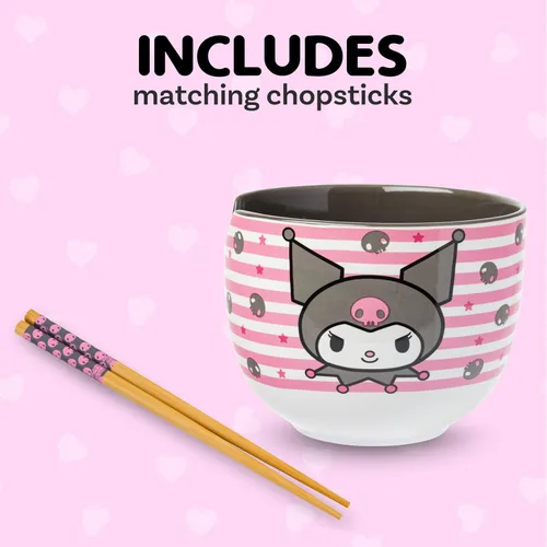 Vista 79 de Silver Buffalo Hello Kitty y sus amigos Chococat - Tazón de cerámica para ramen y arroz con palillos, patrón a cuadros, apto para microondas, 20