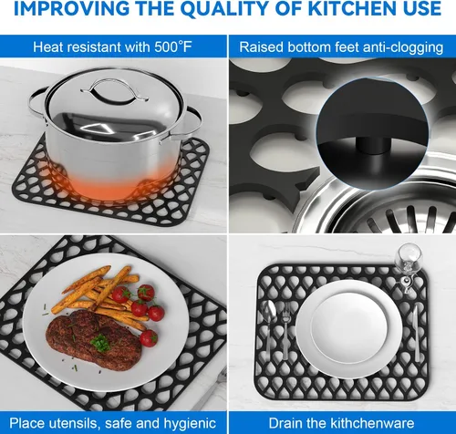 Vista 2 de TOOVEM - Tapete de silicona para fregadero de cocina, 2 unidades, antideslizante, plegable, para parte inferior de cisterna de porcelana de acero