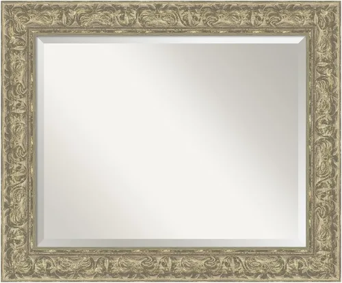 Vista 17 de Amanti Art - Espejo de baño plateado para sobre lavabo, espejo rectangular de níquel cepillado de 33x43, marco moderno extragrande, se cuelga