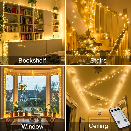 Vista 2 de Guirnalda 100 luces led parpadeante, conectable, control, enchufe, temporizador, impermeable, regulable, interior, exterior, árbol de Navidad