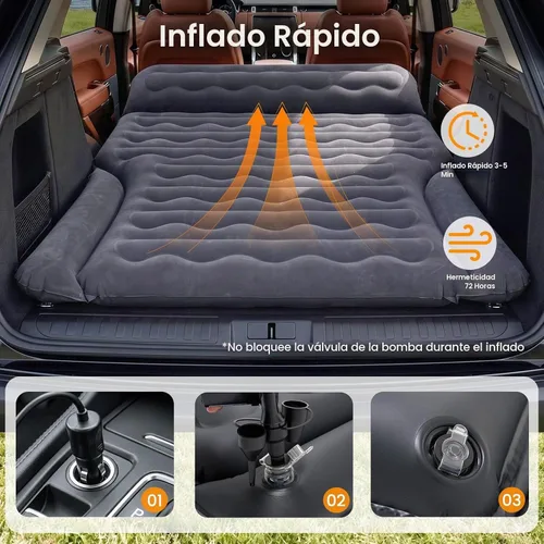 Vista 3 de ABORON SUV Air Mattress with Pump, Inflatable Car Bed for Truck/Tesla/Van Dark Gray