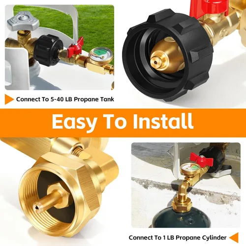 Vista 4 de Adaptador de recarga de propano GasSaf convertidor de 20 libras a 1 lb con válvula de calibre Adaptador de propano adecuado para parrillas Weber Q