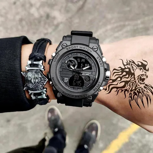 Vista 9 de Reloj militar para hombre, reloj electrónico para deportes al aire libre, reloj táctico del ejército, cronómetro LED, impermeable, relojes