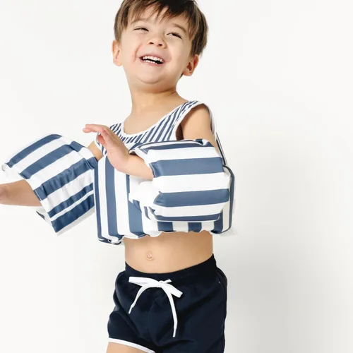 Vista 6 de Chaleco de natación con bloques de color, chaleco salvavidas para niños y niñas (azul)