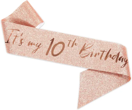 Vista 3 de Fabulosa tiara y banda de oro rosa para fiesta de cumpleaños número 10 de niñas