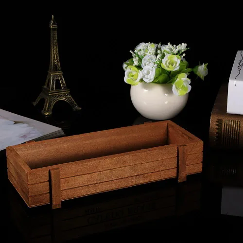 Vista 6 de JTLB Caja de almacenamiento rectangular de madera para interiores y exteriores, diseño de flores suculentas
