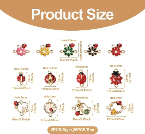 Vista 5 de KISSITTY 26 dijes de mariquita para hacer joyas, ganchillo, manualidades, decoración, esmalte de flores, mariquitas, cristales de diamantes