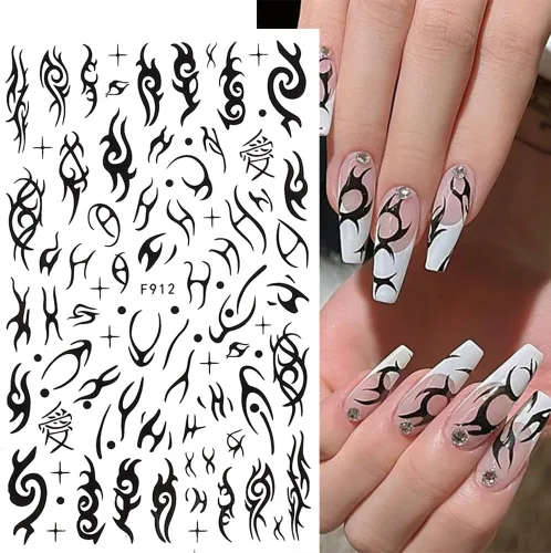 Vista 4 de 10 hojas de calcomanías de uñas góticas 3D, calcomanías autoadhesivas holográficas, estrellas, luna, serpiente, decoración para mujeres, consejos