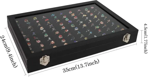 Vista 6 de Wuligirl - Bandeja organizadora de anillos con 100 ranuras y tapa transparente, organizador apilable de joyas como aretes, collares y anillos