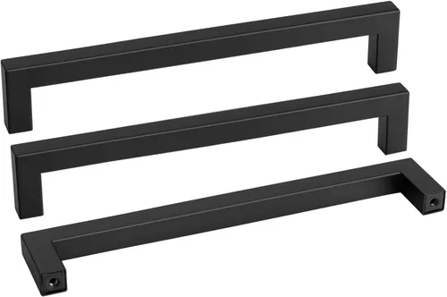 Vista 21 de Goldenwarm 1 paquete de manija cuadrada negra para cajones de gabinete de barra, de acero inoxidable, herrajes modernos para gabinetes de cocina