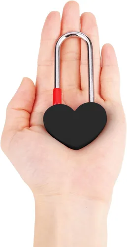 Vista 4 de Candado de amor VeYocilk de 3.5" 50mm en forma de corazón, candado de corazón negro para deseos de amor, ideal para bodas, San Valentín