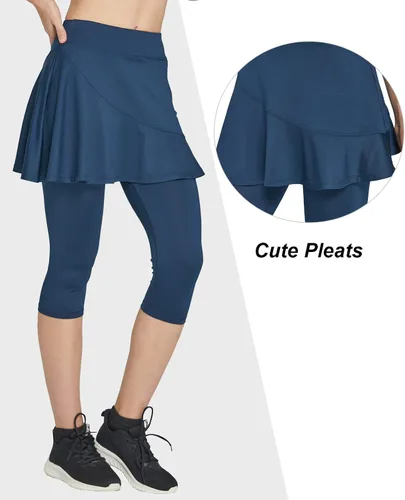 Vista 2 de Cityoung Falda pantalón capri con falda adjunta para mujer, leggings con falda de golf, faldas con bolsillos para entrenamiento