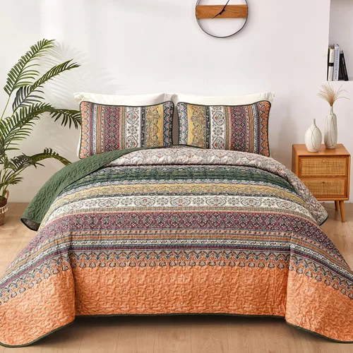Vista 25 de WONGS BEDDING Juego de edredón bohemio tamaño individual, juego de ropa de cama azul bohemio individual, colcha de microfibra ligera con funda