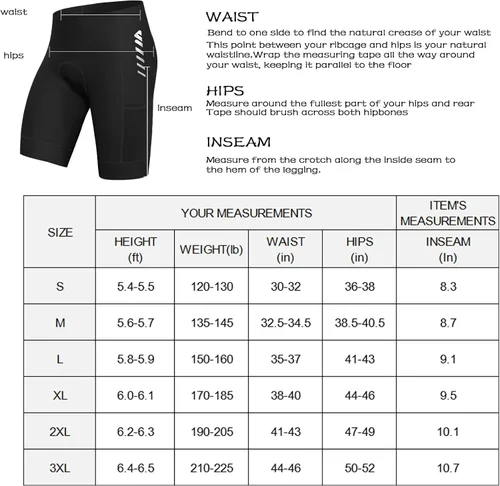 Vista 6 de Wulibike Pantalones cortos de bicicleta acolchados para hombre, pantalones cortos de bicicleta para hombre, acolchados de gel con bolsillos