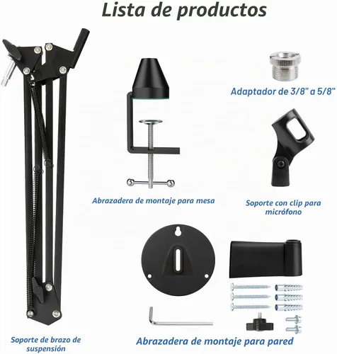 Vista 4 de SUNMON Soporte de pared para micrófono y abrazadera de montaje de mesa de metal, brazo articulado universal para micrófono compatible con HyperX