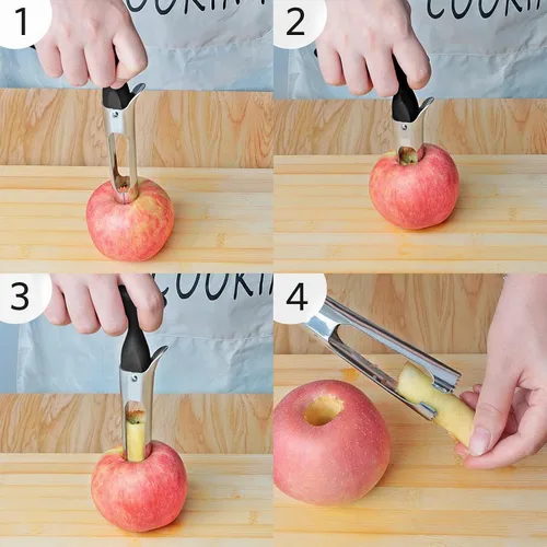 Vista 6 de Asdirne Juego de rebanador y descorazonador de manzana, cortador de manzana y cortador de frutas con cuchillas afiladas de acero inoxidable y asas