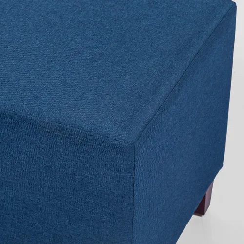 Vista 6 de Asense Reposapiés otomano tapizado de tela de lino con patas de madera, azul