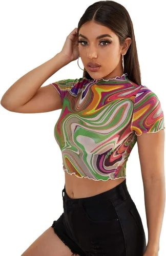 Vista 3 de Sweatyrocks - Blusa de manga corta de tela de malla transparente para mujer