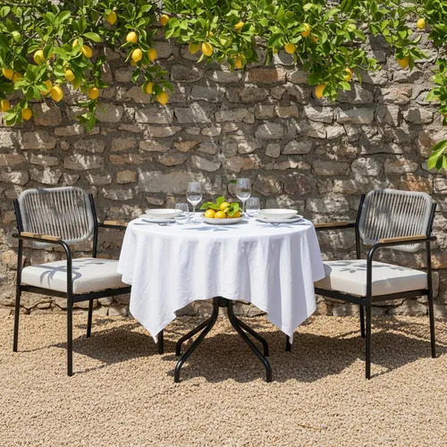 Vista 4 de Juego de 2 sillas de comedor para exteriores, sillas de comedor de mimbre para patio con cojines extraíbles, silla de mesa rectangular para patio