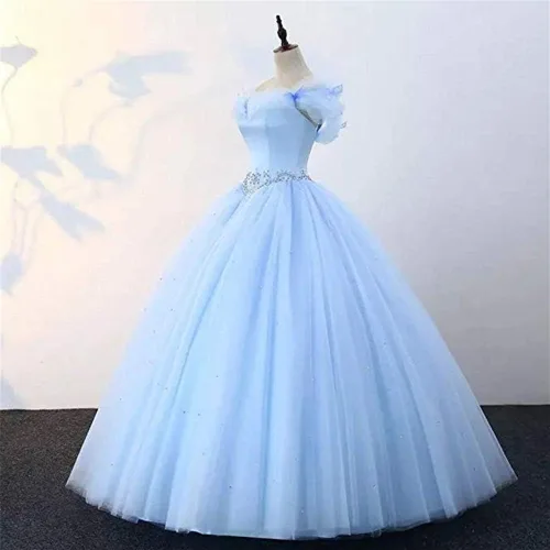 Vista 3 de Datangep - Vestido largo de quinceañera con tiras plisadas para mujer