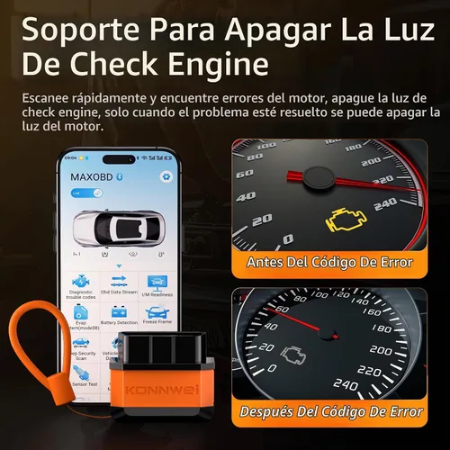 Vista 3 de KONNWEI Escáner OBD2 Bluetooth 5.2, herramienta de diagnóstico de escáner de coche inalámbrico para iOS y Android para pruebas de rendimiento