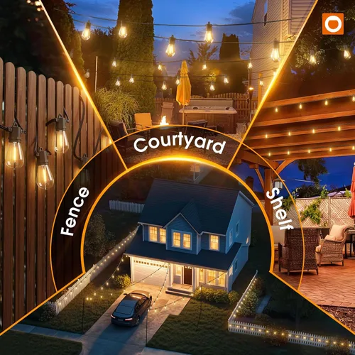 Vista 7 de addlon Cadena de luces solares de 54 pies (48+6) para exteriores, impermeables con carga USB y control remoto - Luces de patio con energía solar
