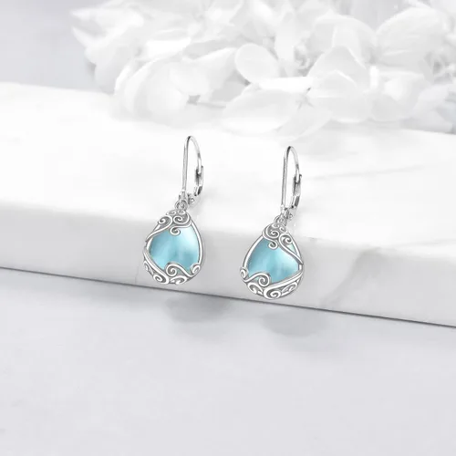 Vista 134 de Aretes colgantes con forma de lágrima de filigrana de piedra lunar de plata de ley 925 con cierre de palanca para mujer, regalos de joyería