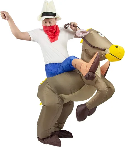 Vista 2 de JYZCOS Disfraz inflable de vaquero para adultos, vestido elegante de jinete de caballo occidental para hombres y mujeres, traje de fiesta