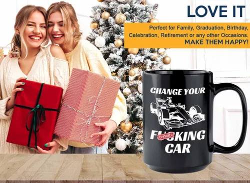 Vista 6 de Taza de café Racer de 15 onzas, color negro, cambia tu coche, Fuel Speed Racer Car Guys Circuit Automotriz Racing Boy Regalos para él, papá