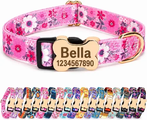 Vista 10 de Collar de perro personalizado personalizado con etiqueta de identificación grabada, nombre de perro y número de teléfono/collares de perro